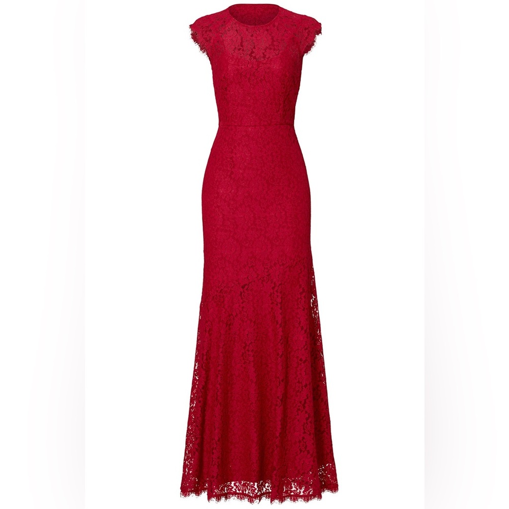 Shoshanna red rose cap sleeve lace maxi lined gown dress size 4